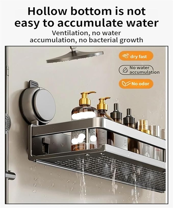 No Drill Suction Cup Suction Bathroom Rack Bathroom Shelf Toilet Space Aluminum Hanging Rack Bathroom Organizer Hang On The Wall(Grey layer 30cm)