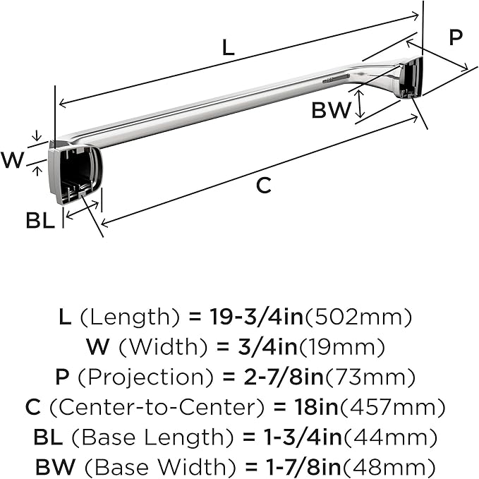 Amerock BH3603326 | Chrome Towel Bar | 18 in (457 mm) Towel Rack | Revitalize | Bathroom Towel Holder | Bathroom Hardware | Bath Accessories