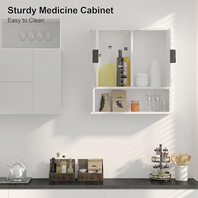 Bathroom Wall Cabinet,Farmhouse Medicine Cabinet for Bathroom with 2 Doors,Wall Mounted Medicine Cabinets Over Toilet Storage Cabinet for Laundry Room/Kitchen/Living Room,White,23 x 24