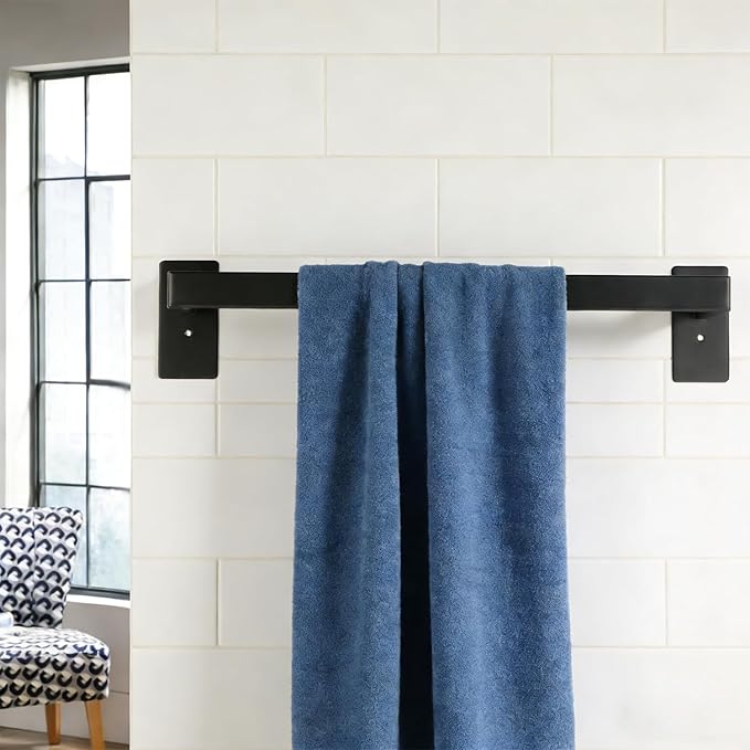 Bathroom Towel Bar Self Adhesive, No Drilling Towel Rack Easy to Install, Hand Towel Holder Made of Premium Stainless Steel Sticky on Hand Towel Hanger for Kitchen, Toilet.(16IN, Black)