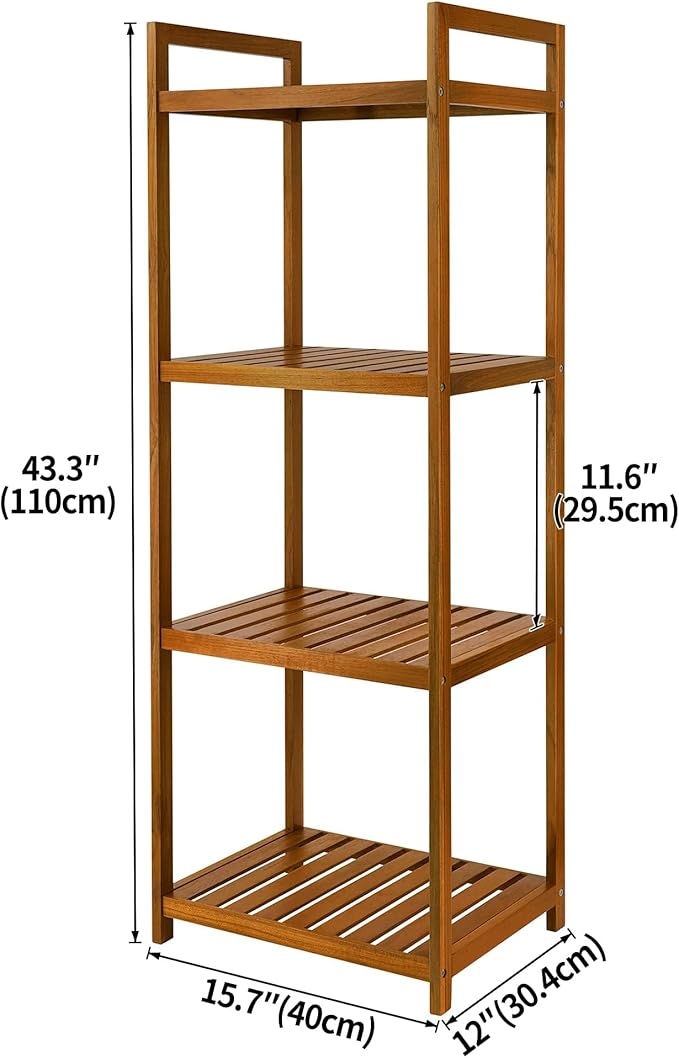 Utoplike Teak Wood Bathroom Shelf Organizer Stand, Standing Shelves Shower Caddy Units, Freestanding 4 Tier Bath Storage for Floor, Kitchen, Office