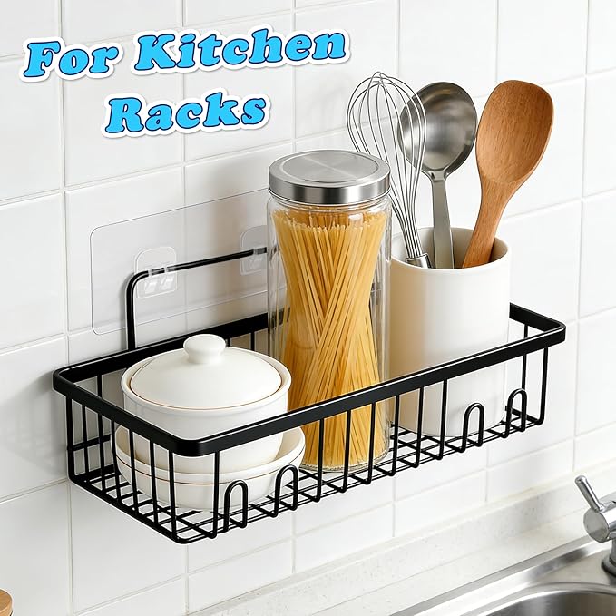6 Pack Shower Caddy Adhesive Replacement, 2 Hooks Thick Shower Shelf Adhesive, Waterproof Shower Hooks Strips for Kitchen Racks, Bathroom Storage, Shower Basket & Soap Holder