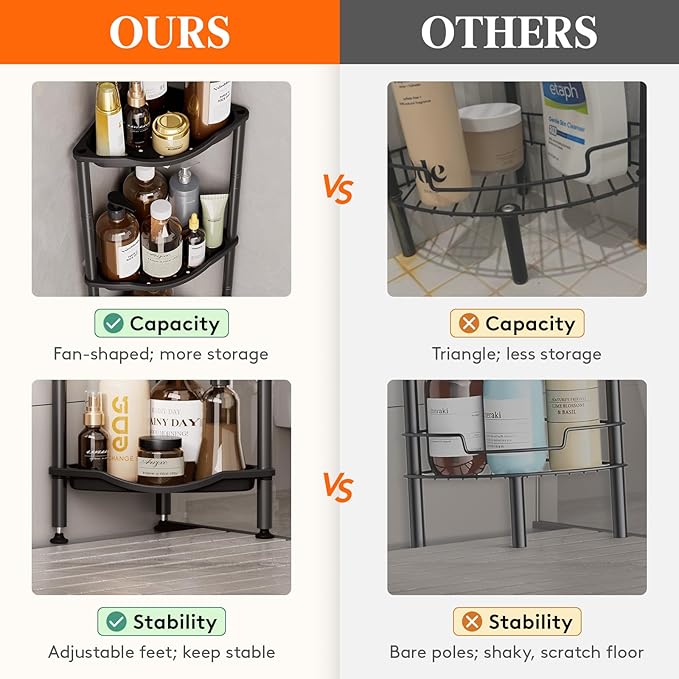 Lifewit Floor Standing Shower Caddy Corner, 5 Tier Plastic Shower Stand Rack with Adjustable Feet and Hooks, Rustproof Bathroom Shelf Organizer, Black，34 x 24 x 139 cm/13 x 9.5 x 55 inch