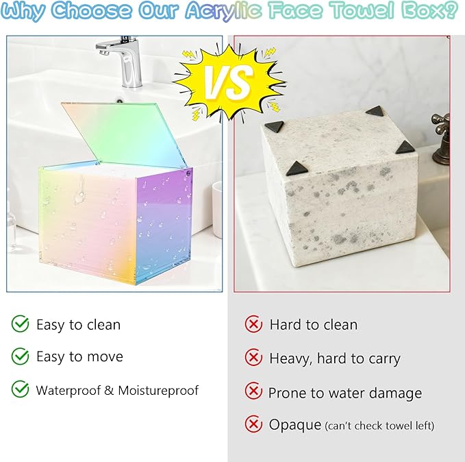 Gradient Acrylic Disposable Face Towel Holder-Compatible with Clean Skin Club Facial Towel XL, Acrylic Face Towelette Storage Box Container, Cosmetic Organizer for Bathroom Countertop Storage