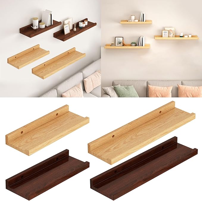 Wood Wall Mounted Shelf Bathroom Cosmetic Storage Stand Rack for Displaying Books and Decorative Items Office Decoration Shelf