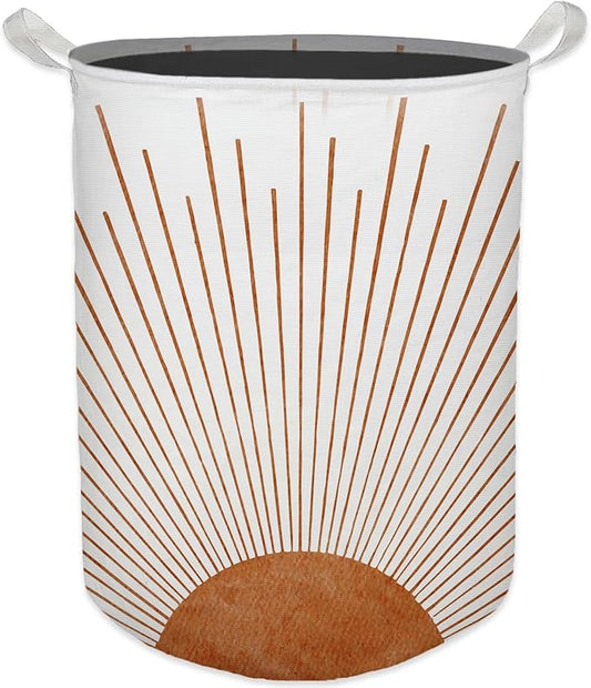 Boho Laundry Basket, Mid Century Modern Boho Terracotta Sun Sunshine Waterproof Collapsible Laundry Hamper Dirty Clothes Storage Toy Bin Organizer for Bathroom Bedroom Nursery Girls Kids Room