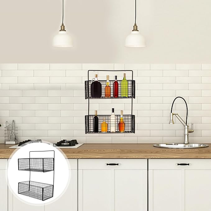 Zerodeko Wall-Mounted Iron Storage Rack Multi-Function Draining Shelf for Bathroom Kitchen Toilet Space-Saving Double-Layer Organizer Black Compact Design