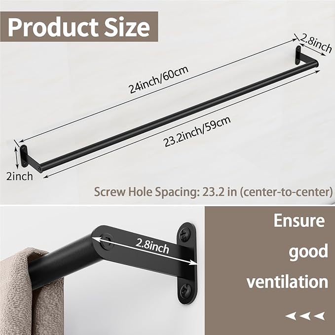 JUYSON Bathroom Towel Bar 24 Inch, Towel Racks for Bathroom Wall Mounted, Stainless Steel Heavy Duty Modern Single Towel Bar Holder Towel Rod Wall Mounted(Single Bar-Black, 24 in)