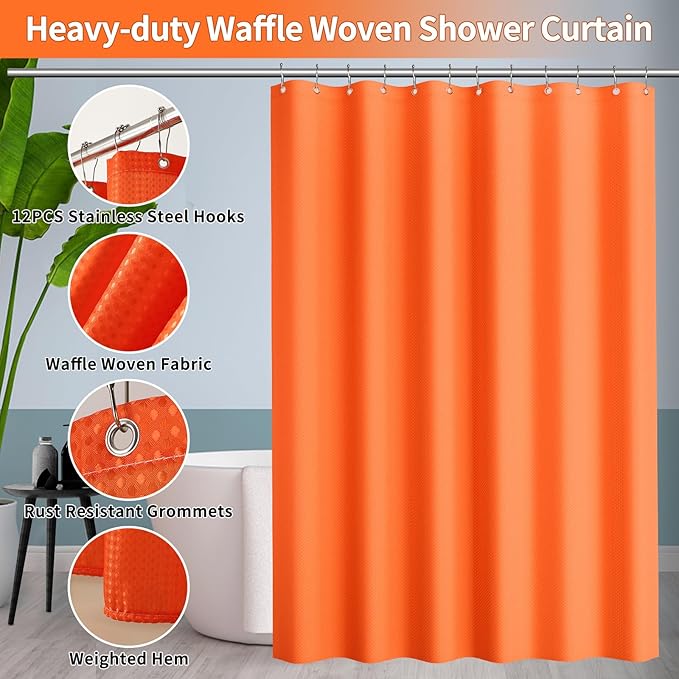 XLHOMO 24 PCS Orange Bathroom Accessories Set with Shower Curtain and Rugs, Bathroom Sets with Extra Soft and Absorbent Bath Rugs Shower Curtain Orange Bathroom Accessory for Bath
