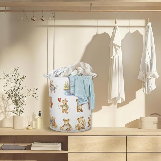 Teddy Bear Sports Laundry Basket Hamper, Bear Nursery Decor, Kids Foldable Clothes Toys Books Storage Box Bins Baskets Organizer for Toddler Kids Bedroom Playroom Bathroom