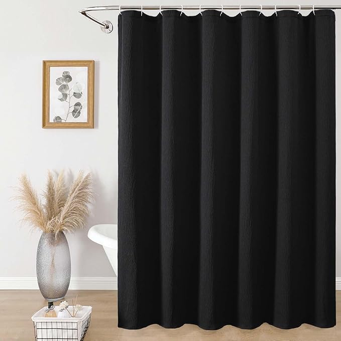 Aiyufeng Fabric Black Long Shower Curtain for Bathroom, 3D Textured Pattern Shower Curtain Hotel Spa Quality, Boho Bathroom Curtain Modern Style Soft Cloth Luxury, Machine Washable,72x84 Inches