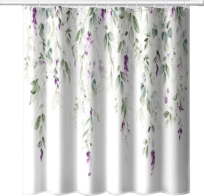 Purple Floral Shower Curtain Watercolor Flowers Modern Minimalist Wildflower Bathroom Decor Fabric Curtains with Hooks 72x84 Inches(183x214cm), Style-10