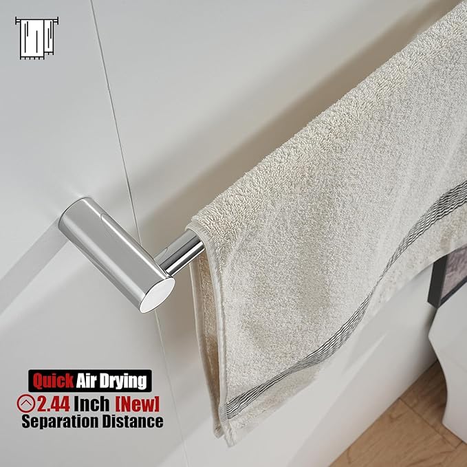 JQK Bath Towel Bar Chrome, 32.5 Inch 304 Stainless Steel Thicken 0.8mm 2 Pieces Towel Rack Bathroom Wall Mount, Useable Length 30 Inch, TB610L30-CH