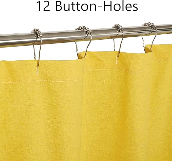 Farmhouse Yellow Shower Curtain,Beige and Yellow Stripe,Button Curtain,Linen and Cotton Woven Fabric,Rustic Charm Country Chic Style,72x72 in