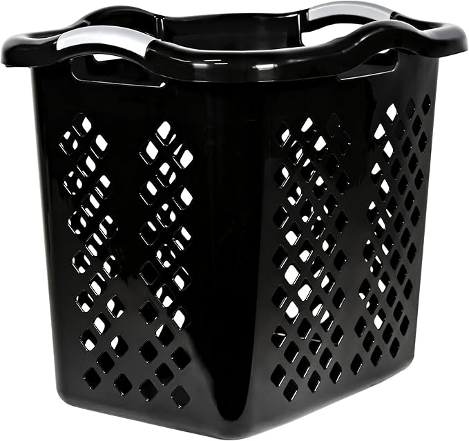 2 bushel laundry baskets with silver handles, black, 2-pack