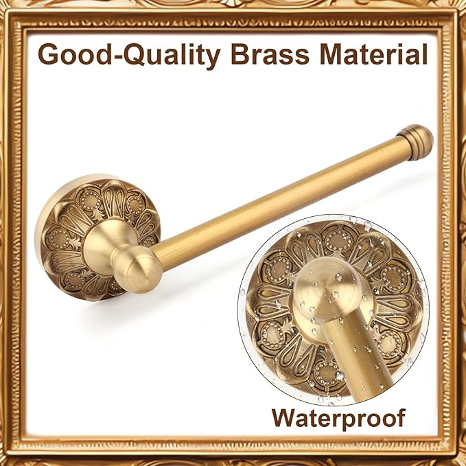 2pcs Antique Brass Toilet Paper Holder, Retro Brass Hand Towel Ring Wall Mounted Towel Rack Bathroom Accessories for Home Hostel