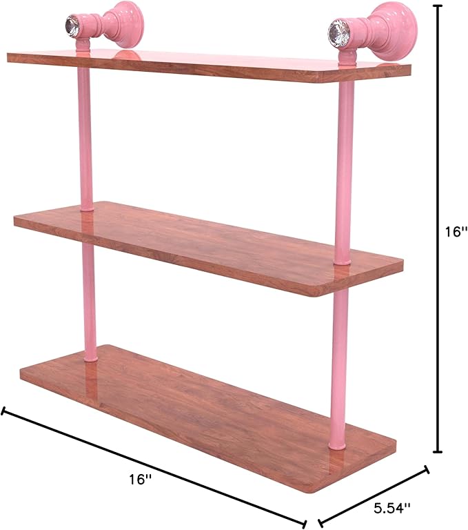 Allied Brass CC-5-16-IRW-PNK Carolina Crystal Collection 16 Inch Triple Wood Shelf, Pink