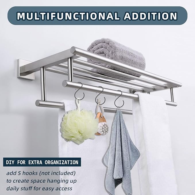 Towel Rack Brushed Nickel, Angle Simple SUS304 Stainless Steel Bath Towel Holder with Shelf for Bathroom Wall 27.56 Inches