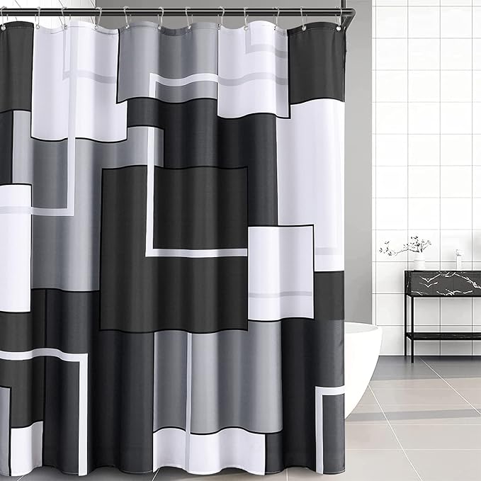 Hokibero Shower Curtains for Bathroom Shower Curtains Set Modern Geometric Standard Bathroom Curtain Polyester Heavy Duty for Hotels Bathtubs, 72x78 Black