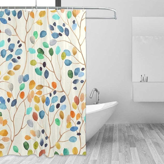 Boho Floral Shower Curtain, Spring Colorful Botanical Flower Leaves Bohemian Fabric Shower Curtain Set with 12 Hooks, Bathroom Bathtub Decor Cloth Curtain 72x72 Inches(183x183cm), Style-11