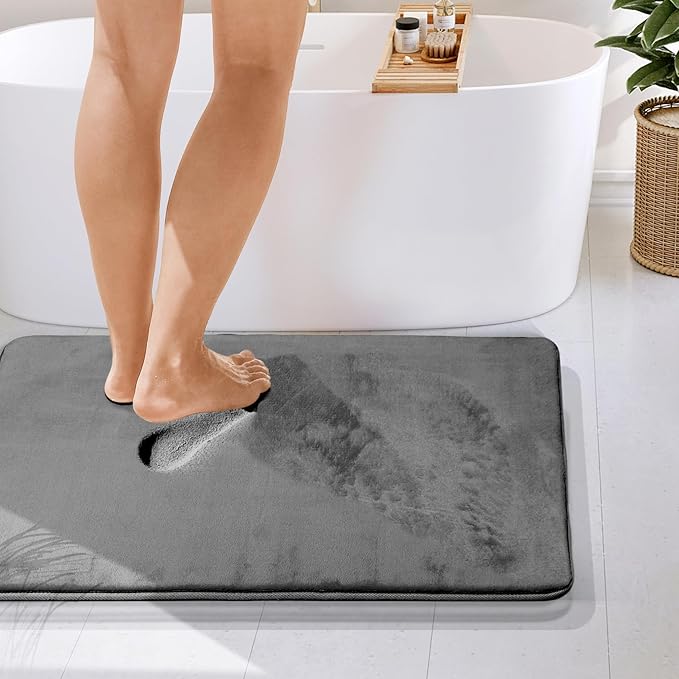 Clara Clark Bathroom Rugs Bath Mat Set, Velvet Memory Foam Bath Mats for Bathroom - Non-Slip, PVC Backing Bath Rugs, Washable Bathroom Rug Mats - Dries Quickly - 24 x 36 Grey
