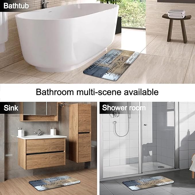 Lnond 4Pcs Bathroom Shower Curtain Sets with Rugs, Navy Blue and Brown Motivational Home Family Bathroom Sets with Shower Curtain and Rugs and Accessories