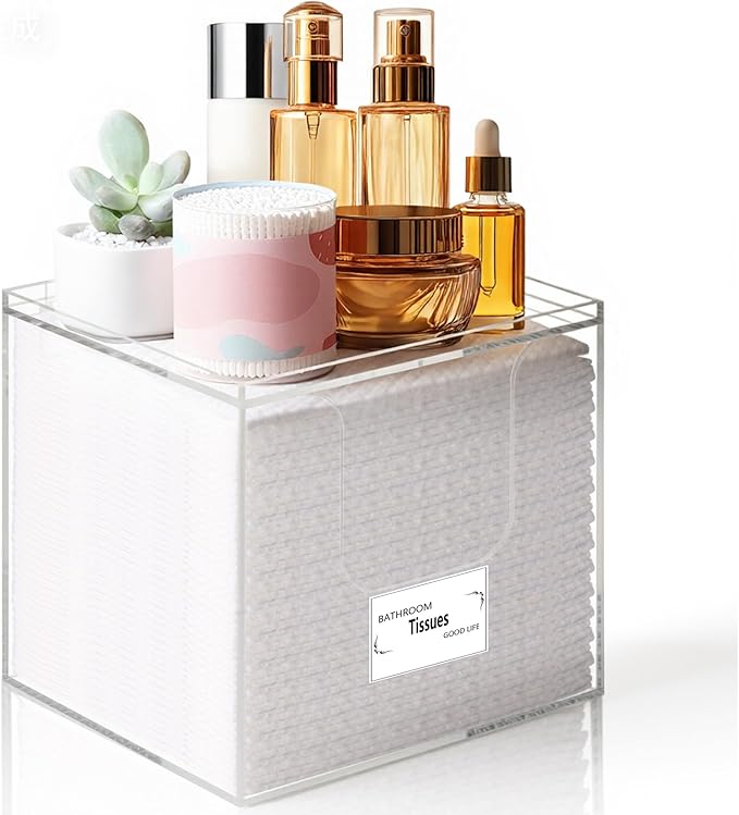 Disposable Face Towel Holder Box, Acrylic Storage Box for Face Towels XL, Makeup Organizer with Lid, Clear Acrylic Face Towel Holder for Bathroom, Vanity Makeup