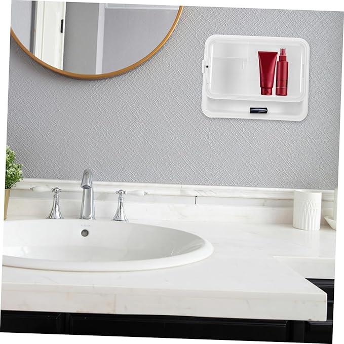 SOLUSTRE Wall Mounted Bathroom Shelf Multi-Layer Storage Organizer for Cosmetics and Essentials Durable White Design for Small Spaces Easy to Install Bathroom Decor Accessory