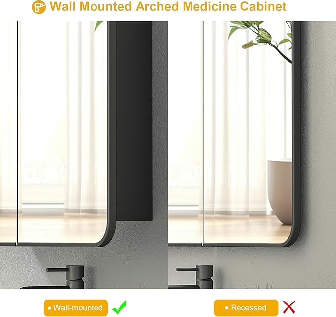 Arched Medicine Cabinet with Mirror,PVC Arched Black Medicine Cabinets Mirror,24x28 Mirrored Medicine Cabinets for Bathroom Mirror Cabinet,Surface Mount Medicine Cabinet,botiquines de baño