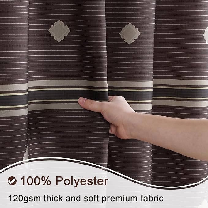 Stall Fabric Shower Curtain, Brown Black Tan Striped Shower Curtains for Bathroom, Waterproof Bathroom Curtains, 54" W x 72" H