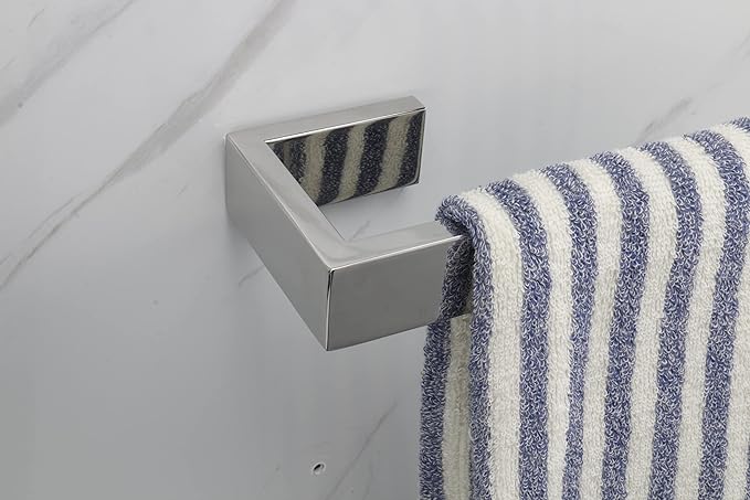 TocTen Bath Towel Rack - Square Base Thicken SUS304 Stainless Steel Towel Bar for Bathroom, Bathroom Bar Accessories Towel Rod Heavy Duty Wall Mounted Towel Holder (Polish Chrome, 12 Inch)