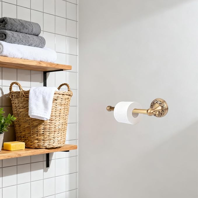 2pcs Antique Brass Toilet Paper Holder, Vintage Brass Hand Towel Ring Bathroom Hardware Wall-Mounted Towel Rack Accessories for Home Hostel
