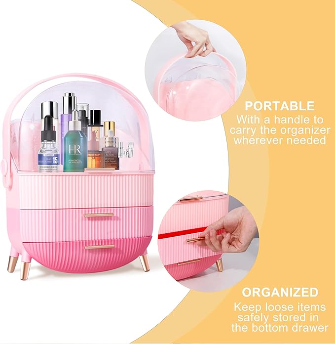Ptesly Teen Girls Gift Makeup Organizer,Skincare Organizer Jewelry Storage,Cosmetics Storage and Display Case,Make Up Holders and Organizers for Countertop,Bathroom Organizer (Triple Pink)