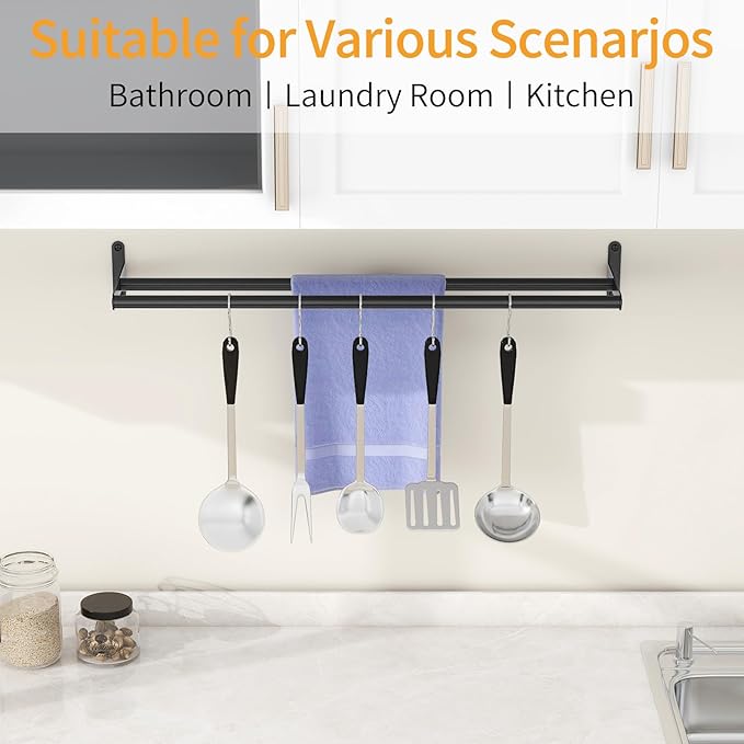 Double Towel Bar, MKO 24Inch Towel Racks for Bathroom, Black Double Bath Towel Bar for Bathroom Wall, Heavy Duty, Stainless Steel