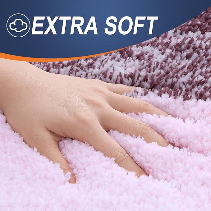 OLANLY Bathroom Rugs Sets 3 Piece, Soft Absorbent Microfiber Bath Mats and U-Shaped Contour Toilet Rug, Plush Shaggy Bath Mat Set for Bathroom (47"x20"+24"x16"+24"x20", Mauve)