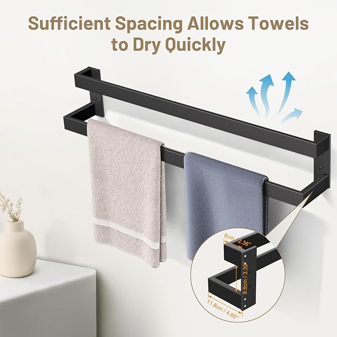 TNOMS Matte Black Double Towel Bar,32 Inch Towel Rack for Bathroom Stainless Steel Towel Holder Wall-Mounted Bathroom Hardware Accessories