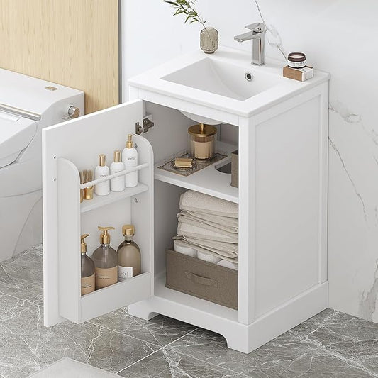 Virubi 20 in Small Bathroom Vanity with Sink,Soft Close Door and Adjustable Shelf,Wood Modern Single Bathroom Sink Cabinet,Freestanding (White)