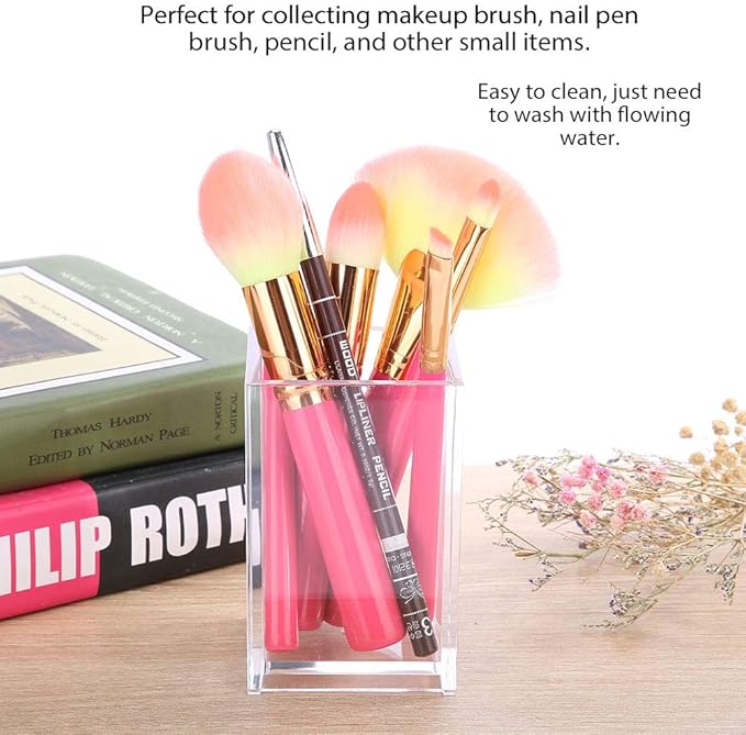 LAVEN Large Brushes Storage Acrylic Makeup Brush Organizer Nail Pen Organizer Case Single 1 Compartment Transparent Cosmetics