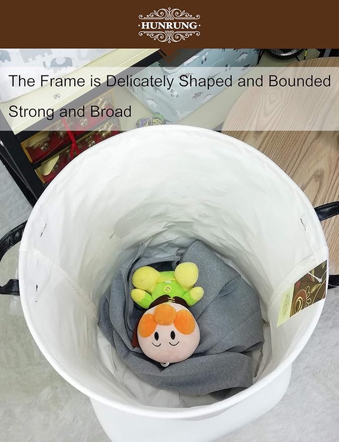 HUNRUNG Laundry Hamper,Large Canvas Fabric Lightweight Storage Basket Toy Organizer Dirty Clothes Collapsible Waterproof for College Dorms, Children Bedroom,Bathroom???Round-Family Elephants???