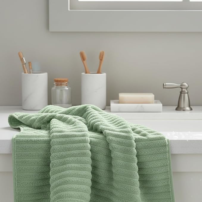 6-Piece Bath Towel Set(30"x60"), 2 Large Bath Towel Sheets, 2 Hand Towels and 2 Washcloths - Highly Absorbent Quick Dry Microfiber,Ultra Soft Towel Set for Bathroom (Sage Green