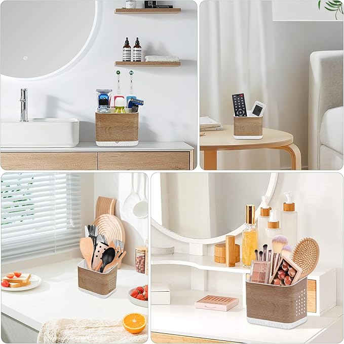 PARKMANI Toothbrush Holders for Bathrooms, Kids Electric Toothbrush and Toothpaste Holder, Toothbrush Caddy Organizer, 4 Slots Tooth Brushing Stand for Bathroom Organizer Countertop (Wood Grain)