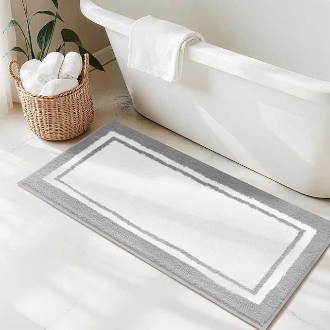 GRANNY SAYS Microfiber Bathroom Rugs Non Slip Washable, Water Absorbent Bathroom Mats for Tub Non Slip, Soft Bath Mats for Bath Floor & Shower, Long Bath Rug, 24" x 48", Grey Rug