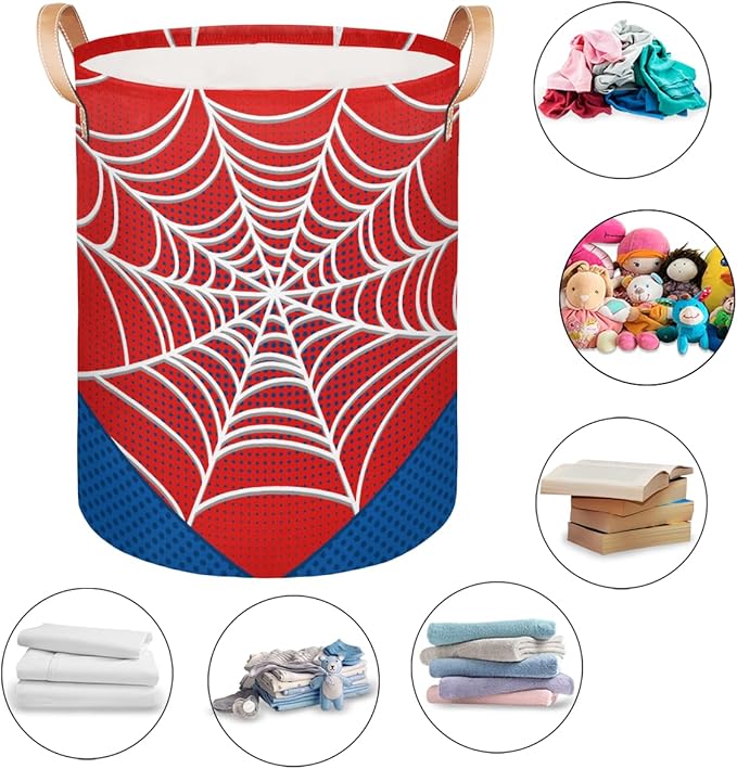 Large Laundry Basket Hamper - Red Spiderweb 62L Collapsible Storage Bin for Kids Toys, Dirty Clothes, Blankets, Tall Baby Nursery Hamper for Boys Bedroom Bathroom Decor, Gift Basket