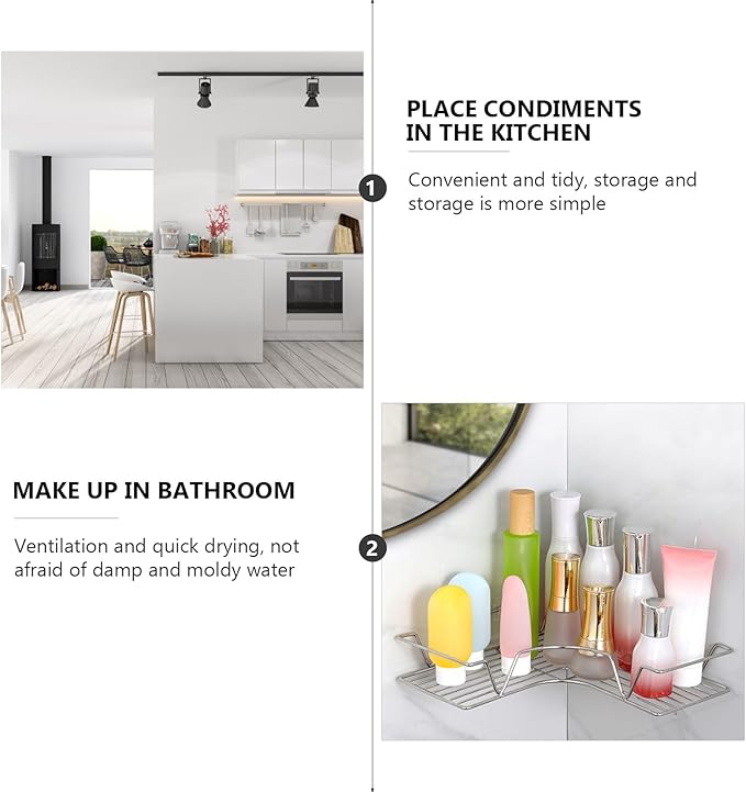 Garneck Stainless Steel Storage Rack Corner Shelf for Bathroom and Kitchen Strong Adhesion Organizing Rack with Easy Installation Space-Saving Wall-Mounted Bathroom Corner Shelf Organizer