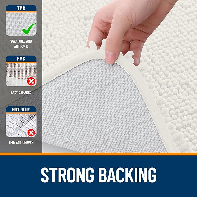 OLANLY Toilet Rugs U-Shaped 20x20, Extra Soft Absorbent Chenille Contour Bathroom Rugs for Toilet, Dry Quickly, Machine Washable, Non-Slip Bath Mat, Ivory