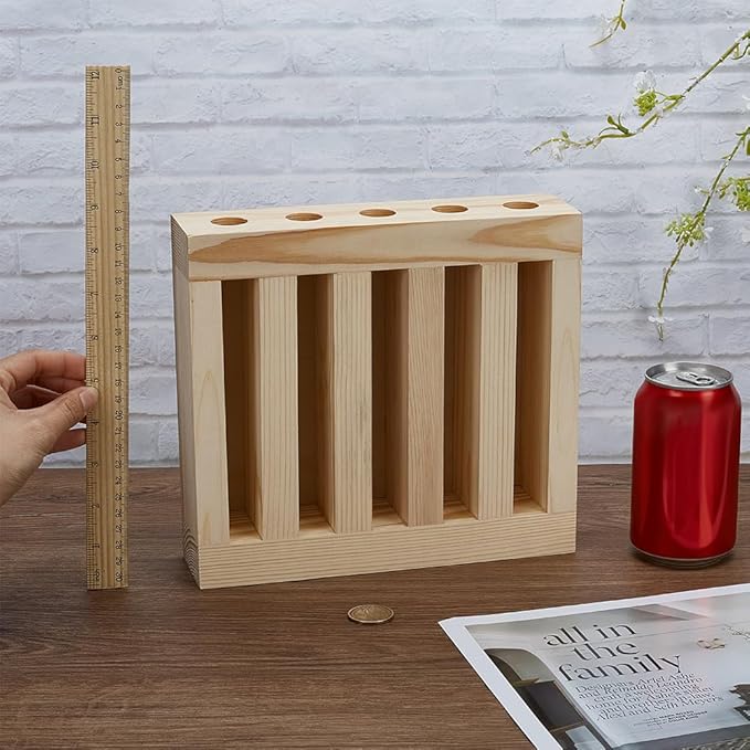 FINGERINSPIRE Wooden Essential Oils Storage Rack 5 Slots Oil Bottle Display Holder PapayaWhip Color Rectangle Wood Holder Tabletop Display Stand for Perfume Storage