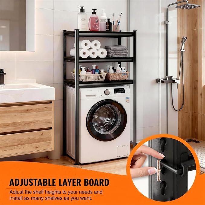 Over Toilet Storage Shelves, 5 Tier Adjustable Steel Shelf, Freestanding Metal Bathroom Space Saver, Waterproof&Rustproof Oraganizer with Reinforced Columns, Ideal for Laundry Bathroom,24W*14D*54H