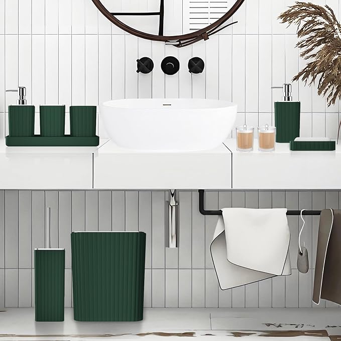 XLHOMO Bathroom Accessories Set - Gorgeous Green Bathroom Set, 10PC Green Bathroom Accessory Set, Bathroom Sets with Toilet Brush, Bathroom Trash Can