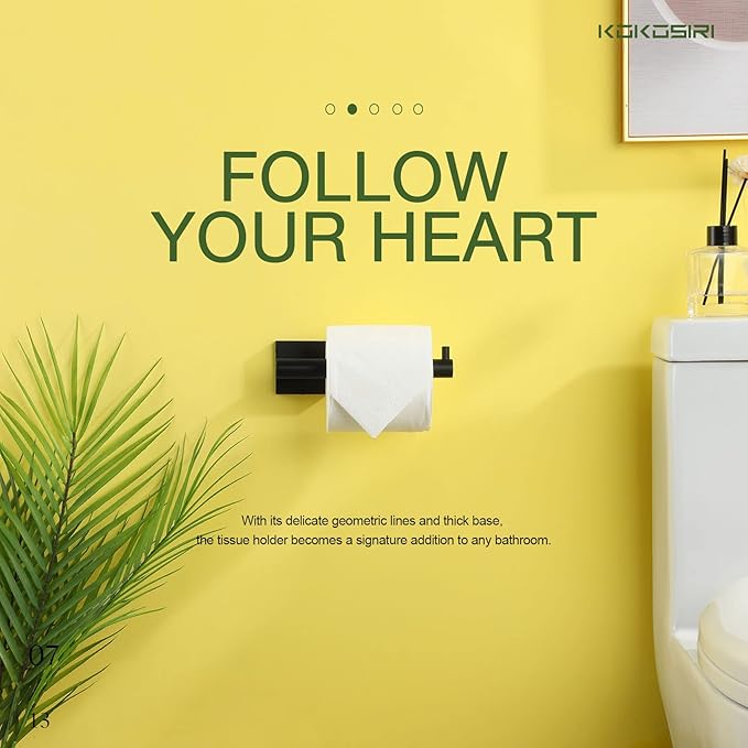 KOKOSIRI 20-Inch Bathroom Shelves Glass Floating Shelf Toilet Roll Holder Toilet Paper Holder Stainless Steel Matte Black B1105BK-L20+B2005BK