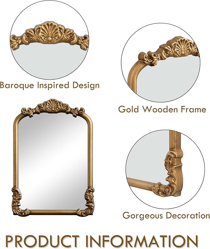 Vintage Vanity Small Gold Mirror Antique Makeup Desk Mirror with Stand Arched Table Mirror for Living Room Tabletop Countertop Bedroom Bathroom 8.5x12